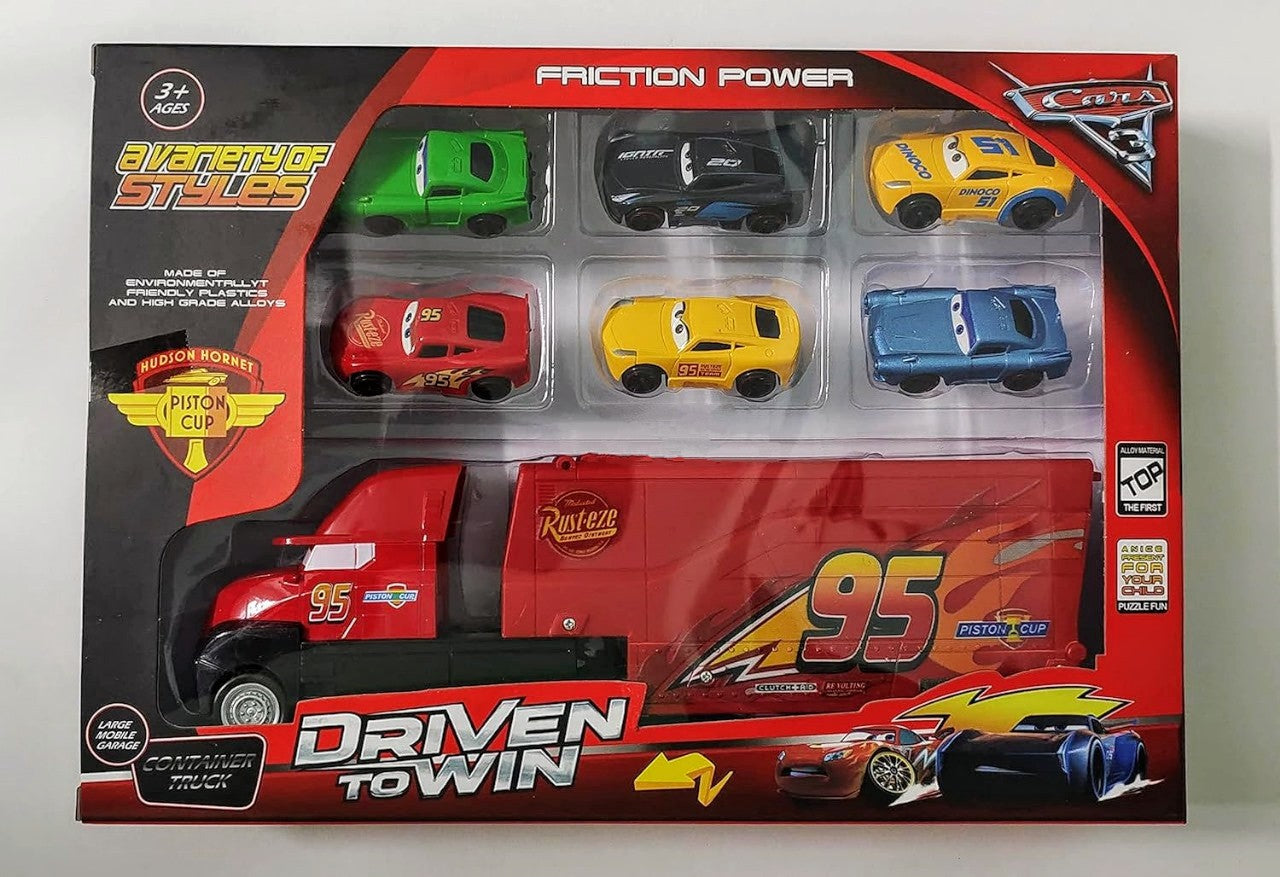 Driven towing Cars Set with truck – 7 pcs